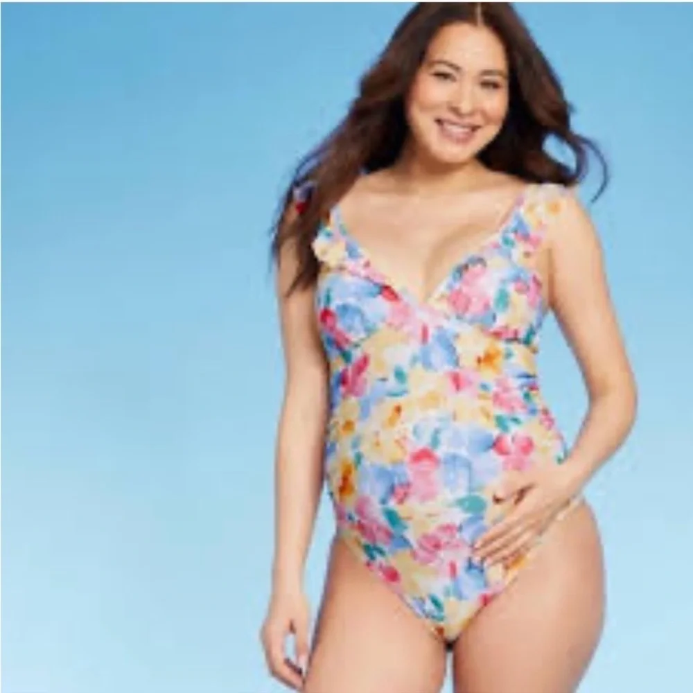 Ruffle‎ Flounce Sleeve Maternity One Piece Swimsuit Isabel by Ingrid & Isabel M